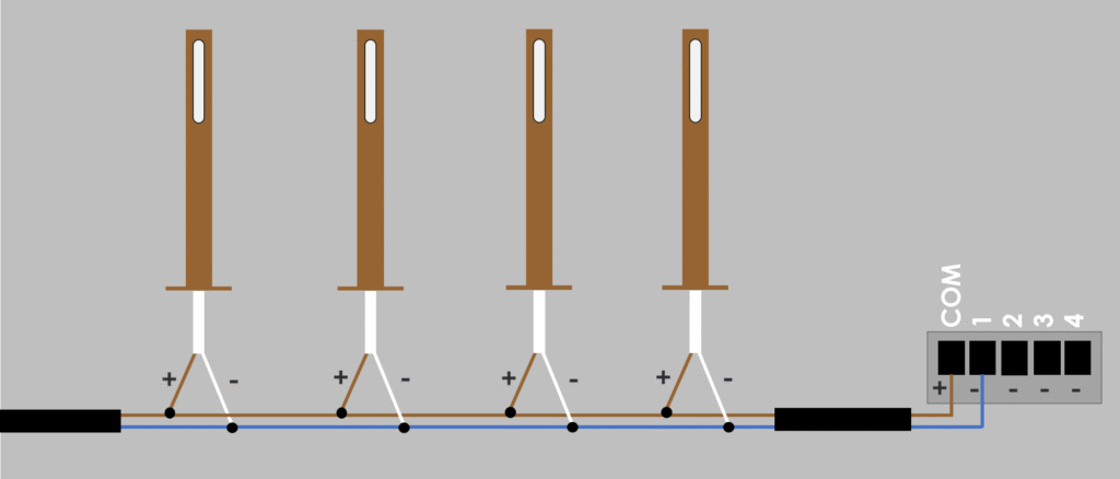 NÄIDE. 4 STIK valgusti ühendamine väljundisse 1.